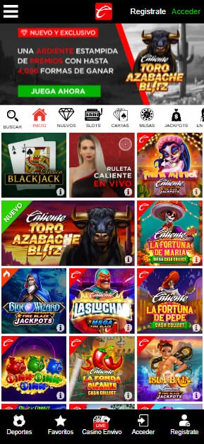 Caliente Casino versión móvil