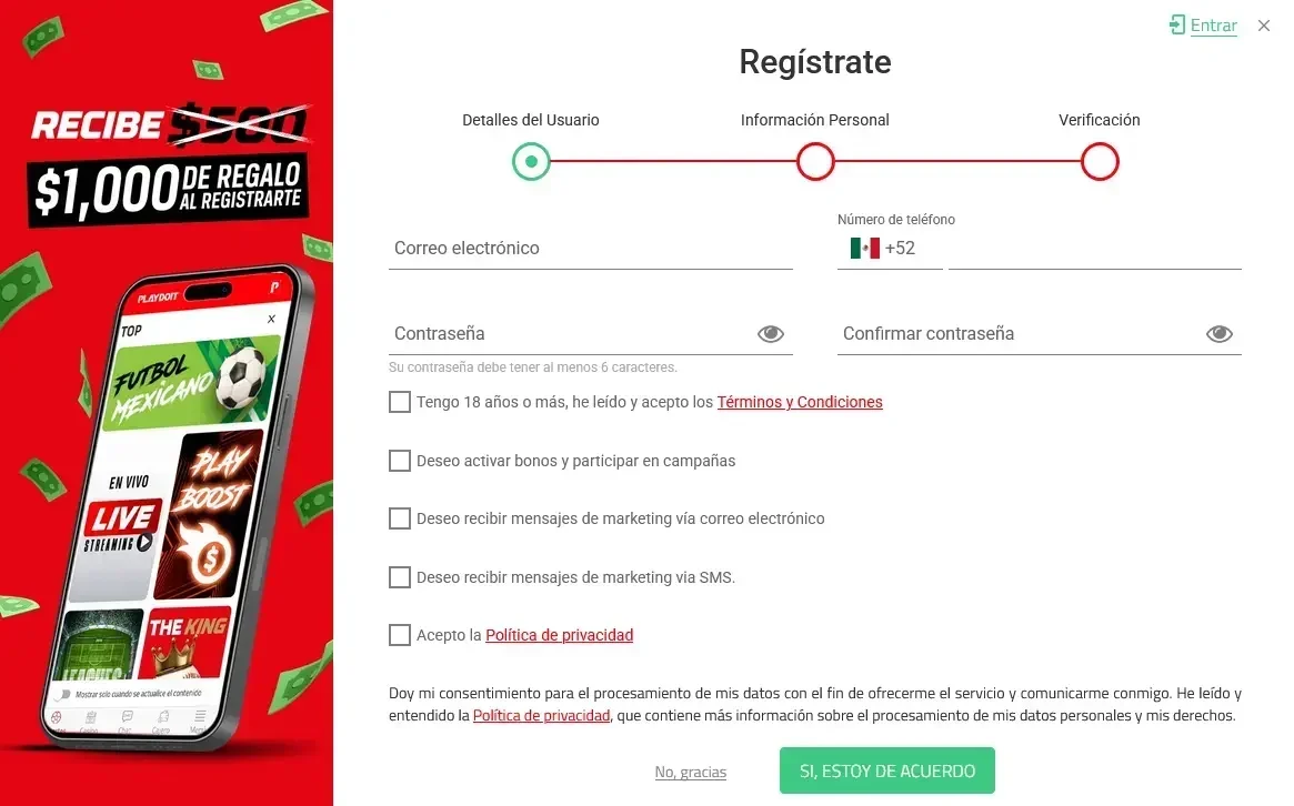 Proceso de registro en Playdoit Casino