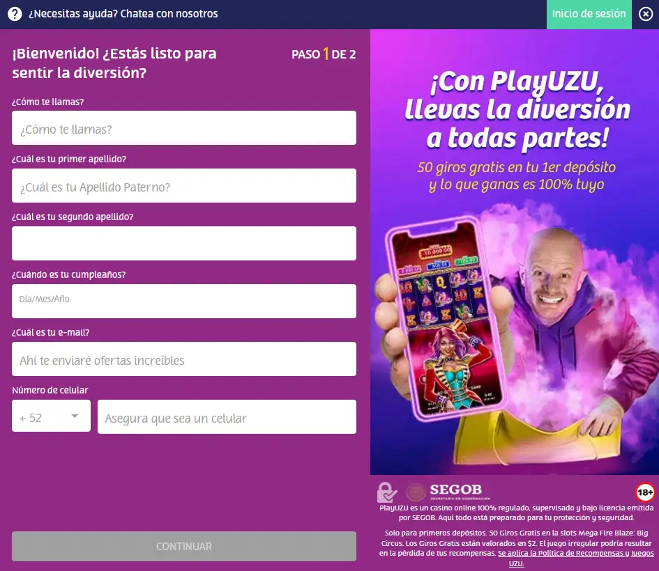 Registro en PlayUZU Casino